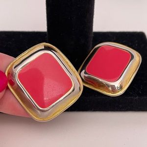 Vintage Heavy Hot Pink Barbie Core Summer Festival Indie Geometric Earrings